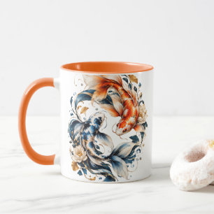 Personalisierter blauer und orangefarbener Koi-Fis Tasse