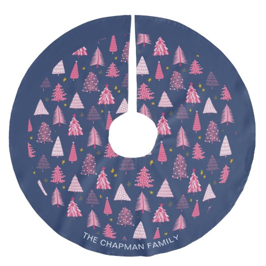 Personalisierter Blauer und rosa Weihnachtsbaum Polyester Weihnachtsbaumdecke (Vorderseite)