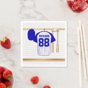 Personalisierter blauer und weißer Baseball Jerse Serviette