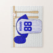 Personalisierter blauer und weißer Baseball Jersey Puzzle (Vertikal)