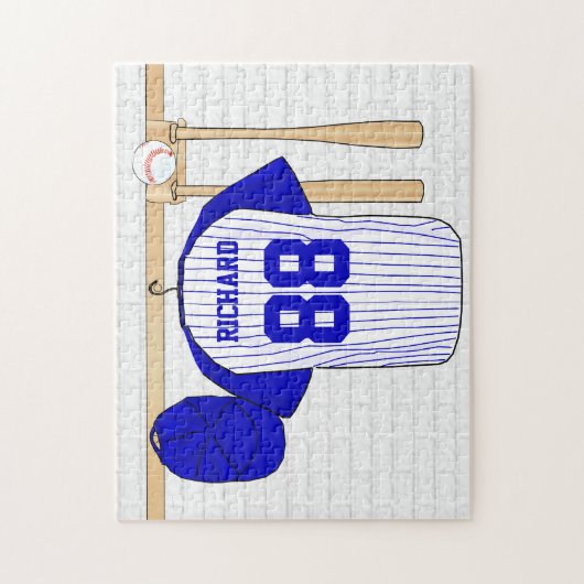 Personalisierter blauer und weißer Baseball Jersey Puzzle (Vertikal)