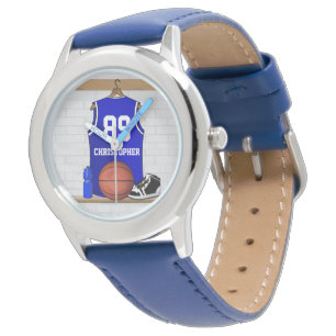 Personalisierter blauer und weißer Basketball Armbanduhr