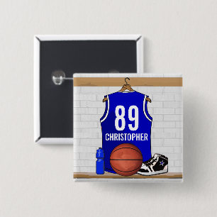 Personalisierter blauer und weißer Basketball Button