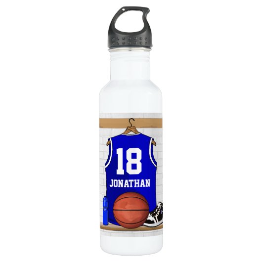 Personalisierter blauer und weißer Basketball Trinkflasche (Vorderseite)