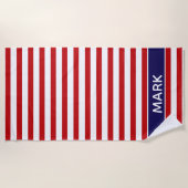 Personalisierter, blauer und weißer Cabana-Streife Strandtuch (Vorderseite)