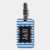 Personalisierter blauer und weißer gestreifter gepäckanhänger (Vorderseite vertikal)