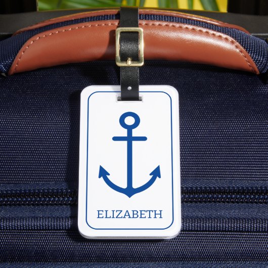 Personalisierter, blauer und weißer Wasseranker Gepäckanhänger (Vorderseite Insitu 2)