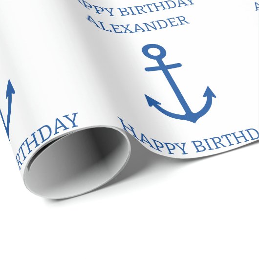 Personalisierter, blauer und weißer Wasseranker Geschenkpapier (Rolleneckpunkt)