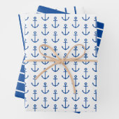 Personalisierter, blauer und weißer Wasseranker Geschenkpapier Set (Beispiel)