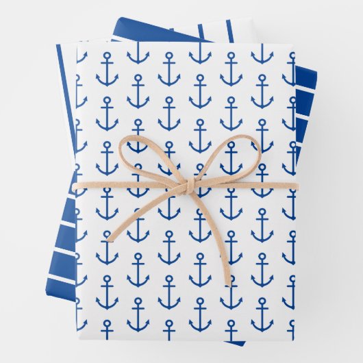 Personalisierter, blauer und weißer Wasseranker Geschenkpapier Set (Beispiel)