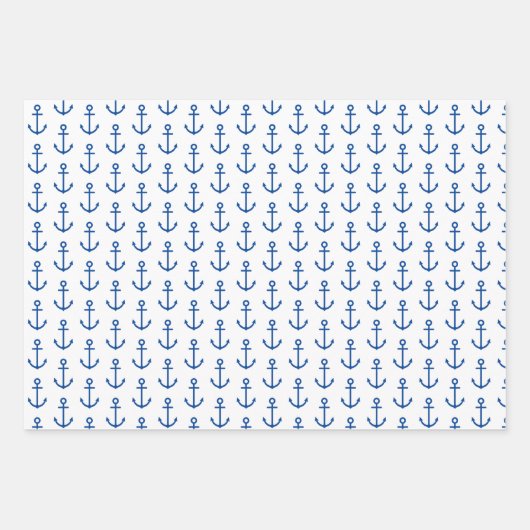 Personalisierter, blauer und weißer Wasseranker Geschenkpapier Set (Vorderseite)