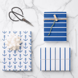 Personalisierter, blauer und weißer Wasseranker Geschenkpapier Set