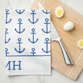 Personalisierter, blauer und weißer Wasseranker Geschirrtuch (Viertel Falte)