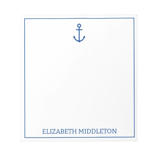 Personalisierter, blauer und weißer Wasseranker Notizblock (Vorderseite)