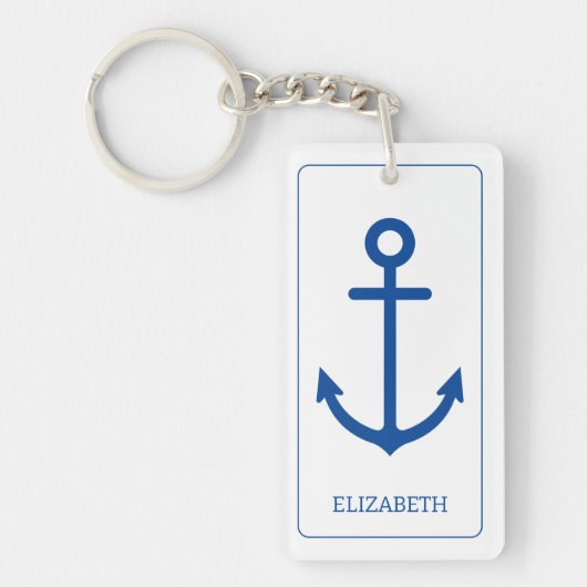 Personalisierter, blauer und weißer Wasseranker Schlüsselanhänger (Vorderseite)