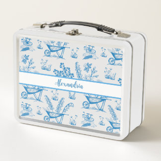 Personalisierter blauer Vintage-Garten  Metall Brotdose