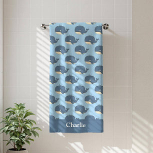 Personalisierter blauer Wal Kinder Badehandtuch