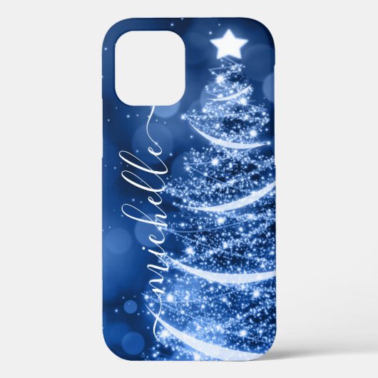 Personalisierter blauer Weihnachtsbaum Case-Mate iPhone Hülle (Rückseite)