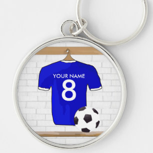 Personalisierter blauer weißer Fußball-Fußball Schlüsselanhänger