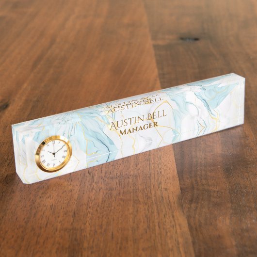 Personalisierter blauer weißer Marmor Namensplakette (Seite)