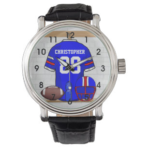 Personalisierter blauer weißer roter Fußball Armbanduhr