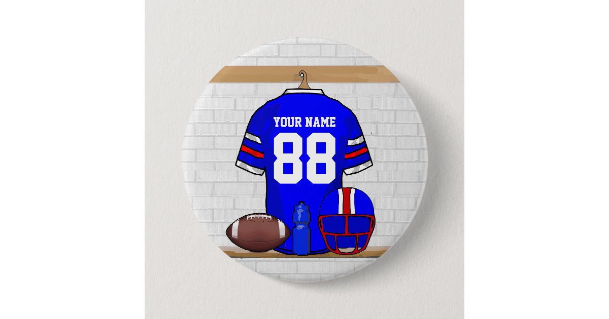 Personalisierter blauer weißer roter Fußball Button | Zazzle.de