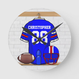 Personalisierter blauer weißer roter Fußball Runde Wanduhr