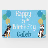 Personalisierter blauer Welpenhund Geburtstagsklei Banner (Horizontal)