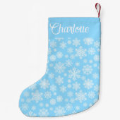 Personalisierter blauer Winter Schneeflocken Kleiner Weihnachtsstrumpf (Rückseite)
