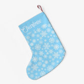 Personalisierter blauer Winter Schneeflocken Kleiner Weihnachtsstrumpf (Rückseite (Hängend))
