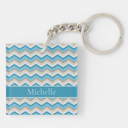 Personalisierter blauer Zickzack Acrylic-Schlüssel Schlüsselanhänger (Rückseite)