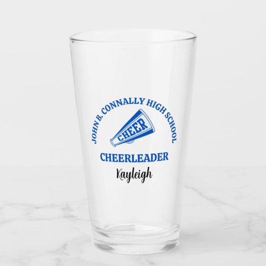 Personalisierter Blaues High School Cheerleader Glas (Vorderseite)