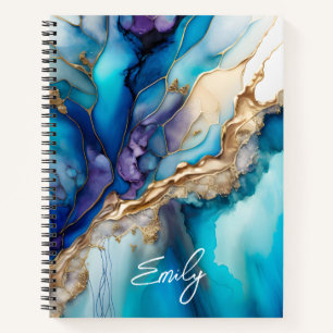 Personalisierter Blaugold-Marmor-Script-Name Notizblock