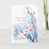 Personalisierter Blaurosa Blumenbaum Wasserfarbe Karte (Vorderseite)
