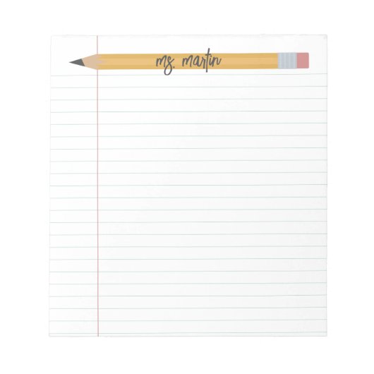 personalisierter Bleistift- und Papierlehrer Notizblock (Vorderseite)