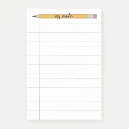 personalisierter Bleistift- und Papierlehrer Post-it Klebezettel (Vorderseite)
