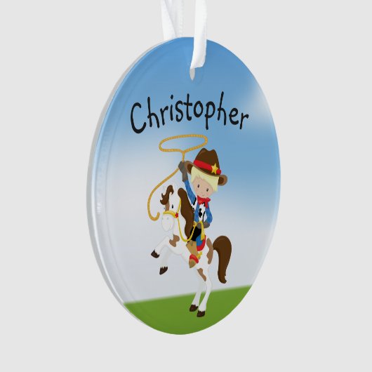 Personalisierter blonder Cowboy mit Ornament (Vorderseite)