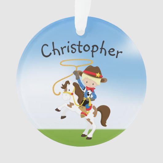 Personalisierter blonder Cowboy mit Ornament (Vorderseite)