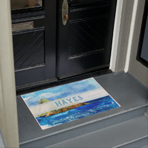 Personalisierter Blue Coastal Ocean Beach Rock Doo Fußmatte