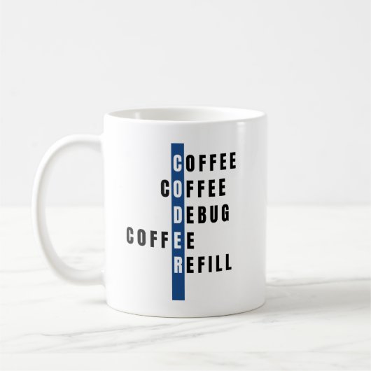 Personalisierter Blue Coffee Debug Refill Coder Kaffeetasse (Links)
