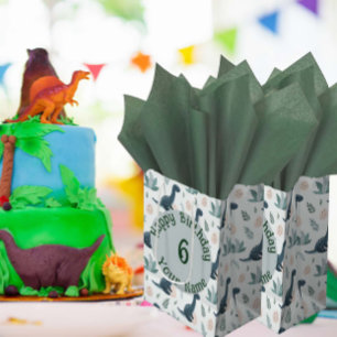 Personalisierter Blue Dinosaurier mit Foliage und  Mittlere Geschenktüte