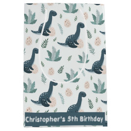 Personalisierter Blue Dinosaurier mit Foliage und  Mittlere Geschenktüte