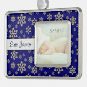 Personalisierter Blue-Gold-Schneeflocken Rahmen-Ornament Silber (Links)
