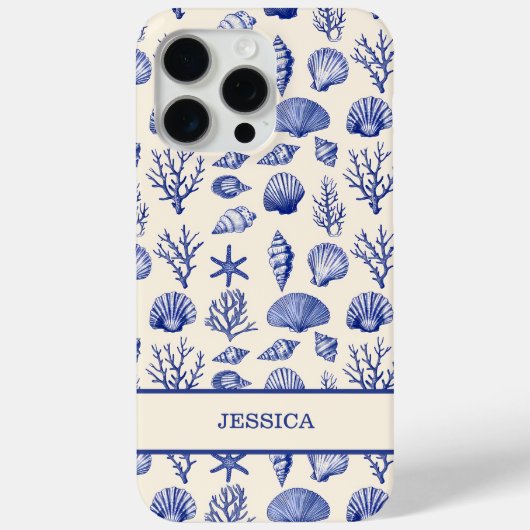 Personalisierter Blue Seashell Coastell Ocean Beac Case-Mate iPhone Hülle (Rückseite)