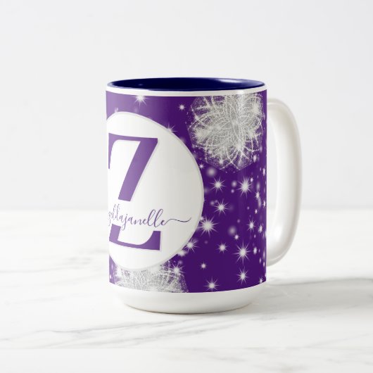 Personalisierter Blue Snowflake Custom Cocoa Tee Zweifarbige Tasse (VorderseiteRechts)