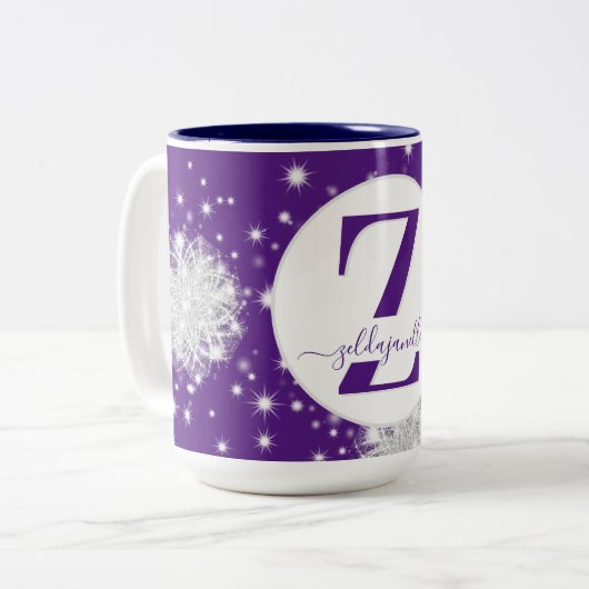 Personalisierter Blue Snowflake Custom Cocoa Tee Zweifarbige Tasse (Vorderseite Links)