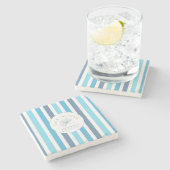 Personalisierter Blue Stripe Stone Untersetzer (Seitenansicht)