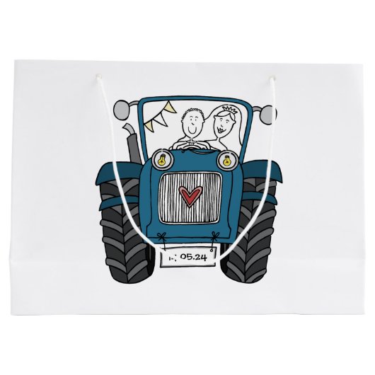 Personalisierter Blue Tractor Country Wedding-Gesc Große Geschenktüte (Rückseite)