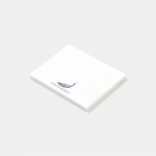 Personalisierter Blue Whale Post It Notes Post-it Klebezettel (angewinkelt)