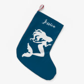 Personalisierter Blue-White-Mermaid-Strumpf Kleiner Weihnachtsstrumpf (Vorderansicht (hängend))